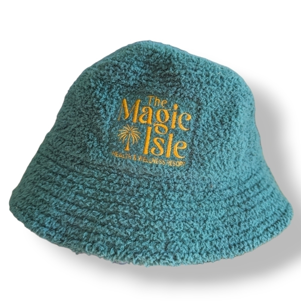 New H&M Bucket Hat Green Shaggy Sherpa Bucket Hat Shabby Chic Hat - Picture 2 of 5